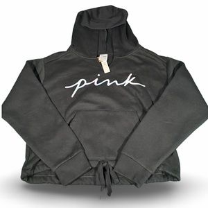 NWT PINK black cropped top hoodie